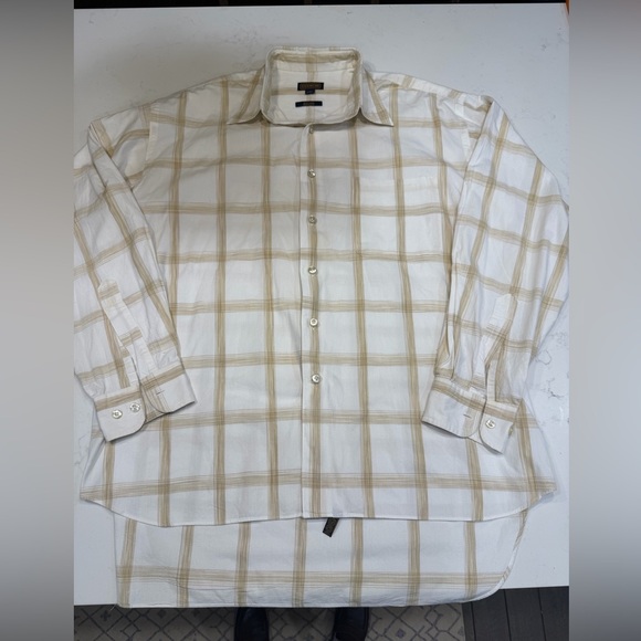 Coach Other - Coach Men’s Button-Down Shirt | Size Large | White Tan Plaid